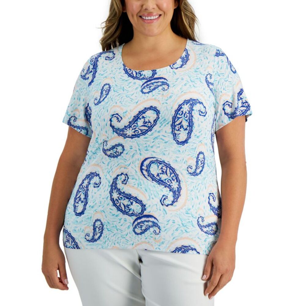 JM Collection Plus Size Jacquard Printed Top